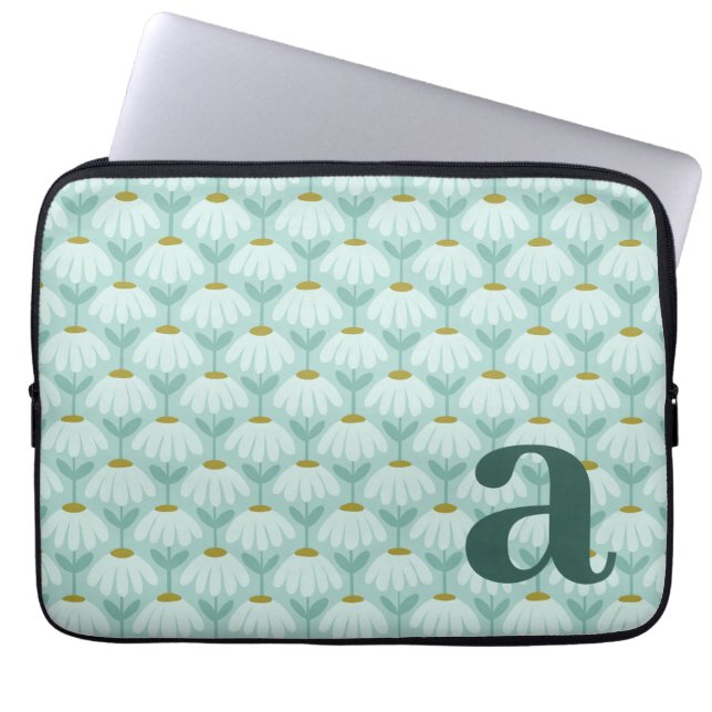 Monogramm Buchstabe Initial Türkis Blau Vintage Fl Laptopschutzhülle (Vorderseite)