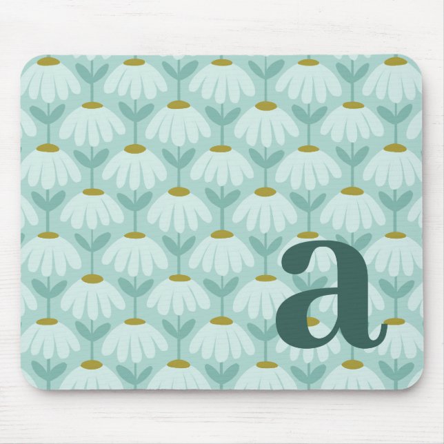 Monogramm Buchstabe Initial Türkis Blau Vintage Fl Mousepad (Vorne)