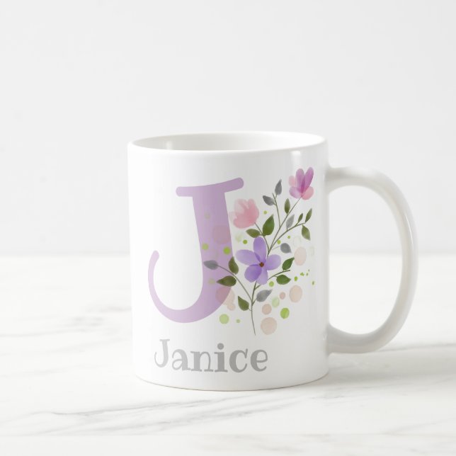 Monogramm Buchstabe J & Christlicher Name Kaffeetasse (Rechts)
