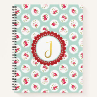 Monogramm BUCHSTABE J Türkis Rot Land Blumen Notizbuch
