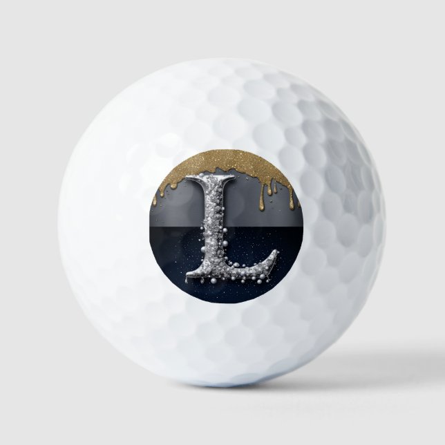 Monogramm Buchstabe L Gold Tröpfelnd Silber Luxus Golfball (Vorderseite)