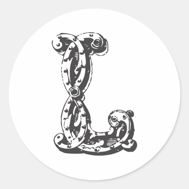 Monogramm-Buchstabe L im Schwarzen Runder Aufkleber (Vorderseite)