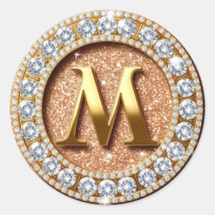 Monogramm Buchstabe M auf rosa-gold glitzerndem Hi Runder Aufkleber
