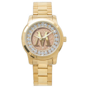 Monogramm Buchstabe M auf rosa-goldenem Glitter-Hi Armbanduhr