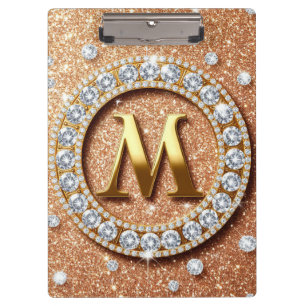 Monogramm Buchstabe M auf rosa-goldenem Glitter-Hi Klemmbrett