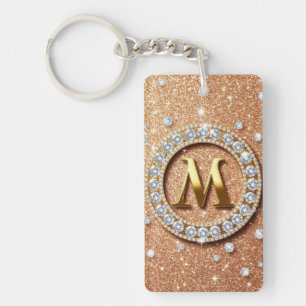 Monogramm Buchstabe M auf roségold glitzerndem Hin Schlüsselanhänger