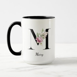 Monogramm, Buchstabe M mit Aquarell-Blume Tasse