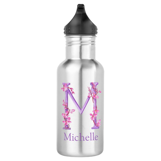 Monogramm Buchstabe M Name orcha rosa lila Edelstahlflasche (Rechts)