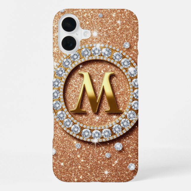 Monogramm Buchstabe M Roségold ✨ Glitter Luxus Chi iPhone Hülle (Rückseite)