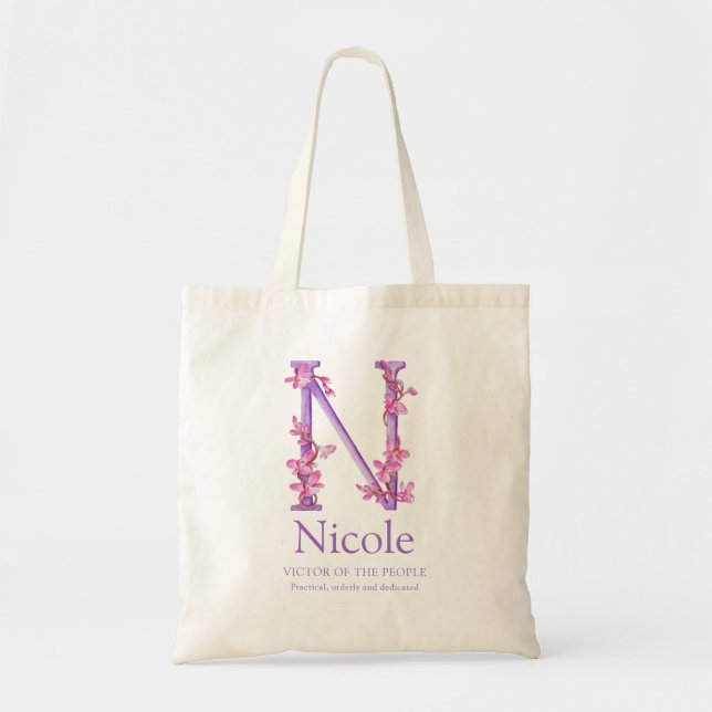 Monogramm Buchstabe N Orchideen Aquarell Nicole Br Tragetasche (Vorne)