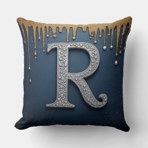 Monogramm Buchstabe R Navy Gold Perle Initial Desi Kissen