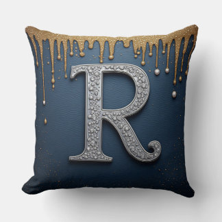 Monogramm Buchstabe R Navy Gold Perle Initial Desi Kissen