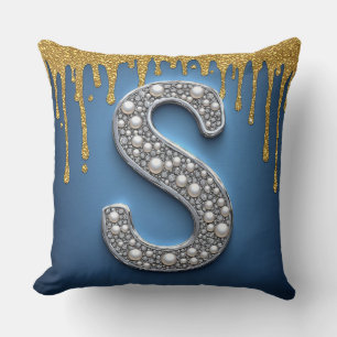 Monogramm Buchstabe S Navy Gold tropfende Farbe Kissen