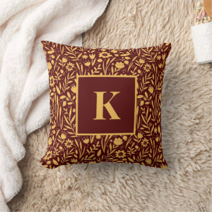 Monogramm-Buchstabe Vintage-Wildblumen-Blatt-Muste Kissen