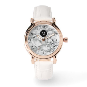 Monogramm Buchstabe Weiße Marmorstein Uhr