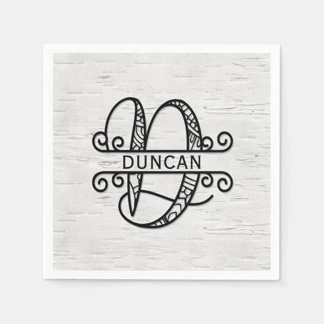 Monogramm Buchstaben D mit Familienname Serviette (Vorderseite)