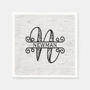 Monogramm Buchstaben N mit Familienname Serviette