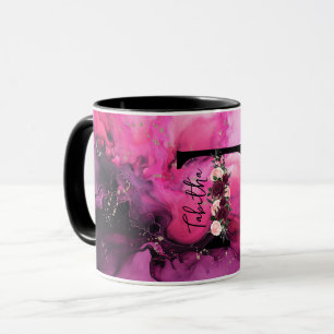 Monogramm-Buchstaben T aus rosa und Lila Marmor Tasse