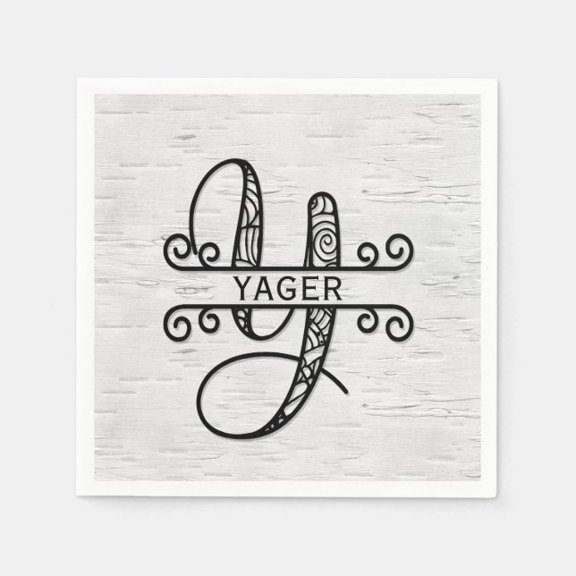 Monogramm Buchstaben Y mit Familienname Serviette (Vorderseite)