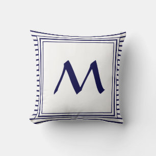 Monogramm Buchstabenstreifen mit blauer Rahmen Kis Kissen