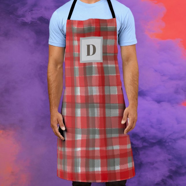 Monogramm Büffel karierte Tartan Rot graue Wasserf Schürze (Von Creator hochgeladen)