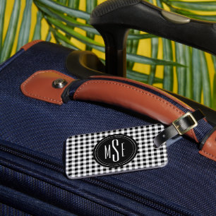 Monogramm, Büffel-Karo-Schottenmuster Schwarz und Gepäckanhänger