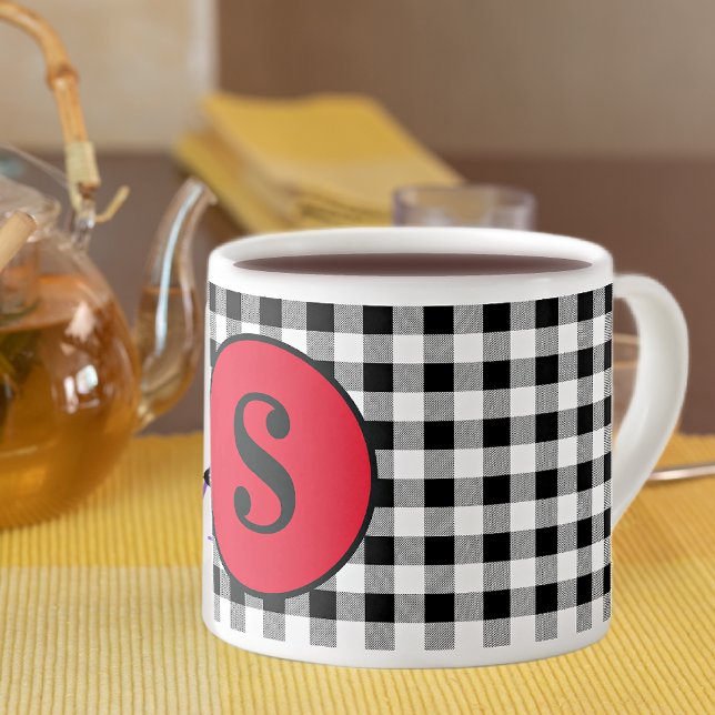 Monogramm Büffel-Karo & Stylisches Rot 6oz. Espressotasse (Von Creator hochgeladen)