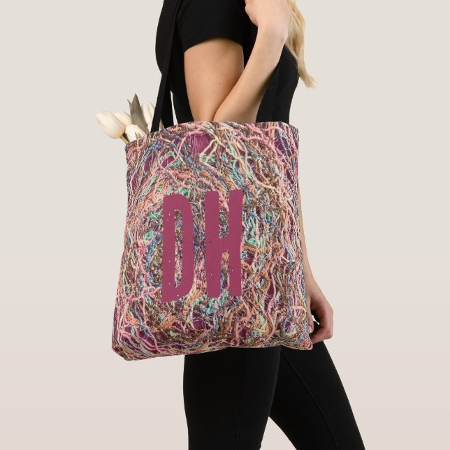 Monogramm bunt rot pinkfarbener Pfirsich aquamarin (Von Nahem)