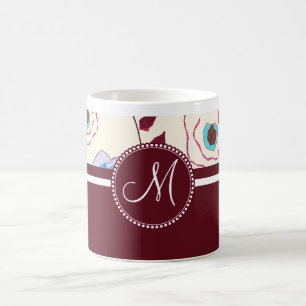 Monogramm-bunte Frühlings-Blumen-Vogel-Maulbeere Tasse