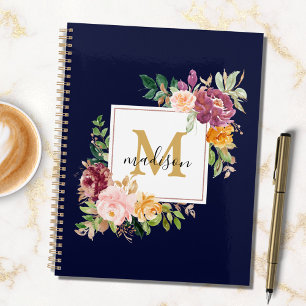 Monogramm Bunte Wasserfarben-Rosen Florale Rezepts Notizbuch