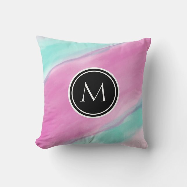 Monogramm-buntes Aquarell Kissen (Vorderseite)