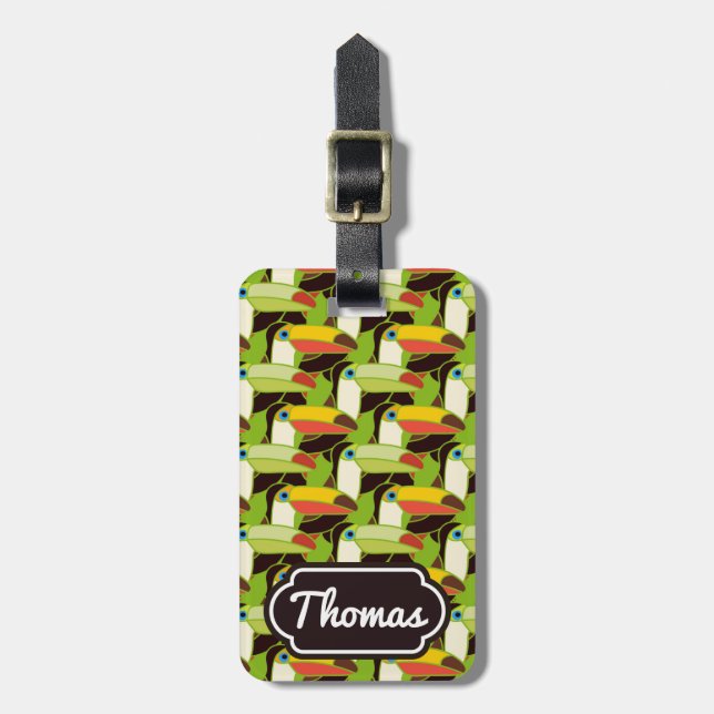 Monogramm buntes Toucans Gepäckanhänger (Vorderseite vertikal)