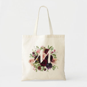 Monogramm & Burgund & Blush Pink Bloral Tragetasche