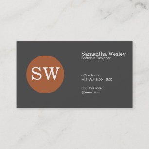 Monogramm Burnt Orange Circle Dunkelgrau Visitenkarte