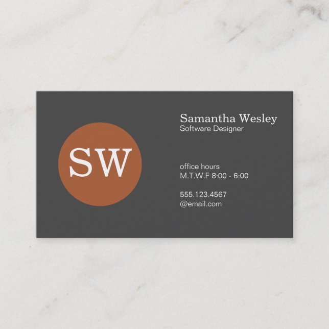 Monogramm Burnt Orange Circle Dunkelgrau Visitenkarte (Vorderseite)