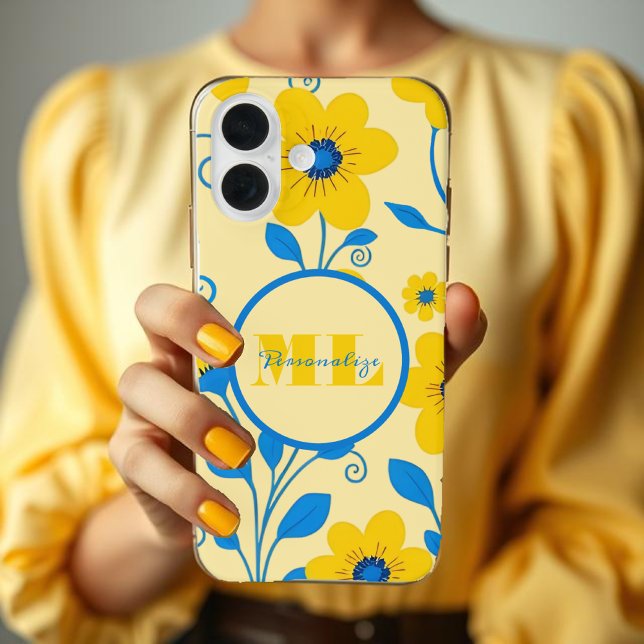 Monogramm Butter Gelb und Blau Case-Mate iPhone Hülle (Monogram Butter Yellow and Blue Floral Case-Mate iPhone Case )