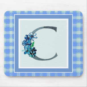 Monogramm "C" Blau Kariert Mousepad