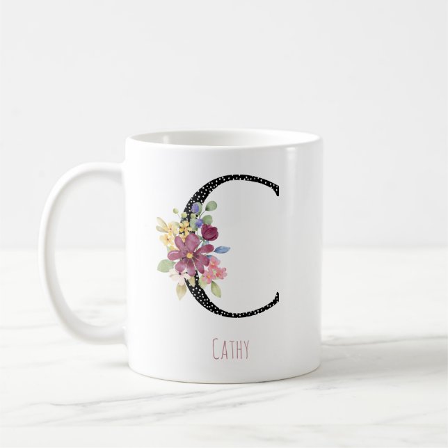 Monogramm C Blumennamens-Punkt-Kaffeetasse Kaffeetasse (Links)