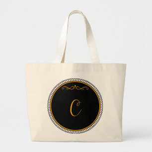 Monogramm 'C' Gold auf schwarz Jumbo Stoffbeutel