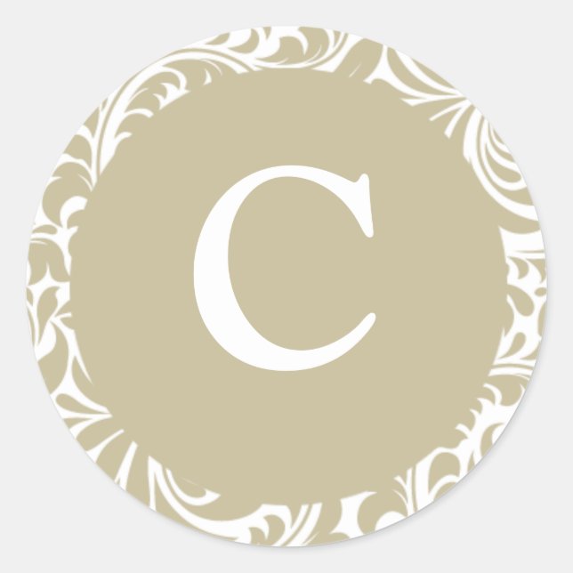 Monogramm C Graue Silber- und Weißkleber Runder Aufkleber (Vorderseite)