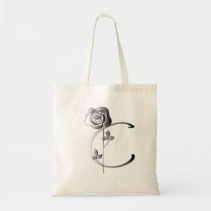 Monogramm C Handschriftlich mit Rose Tragetasche