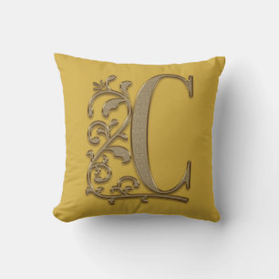 Monogramm C Senfgelb Familienhochzeit, Geburtstag Kissen