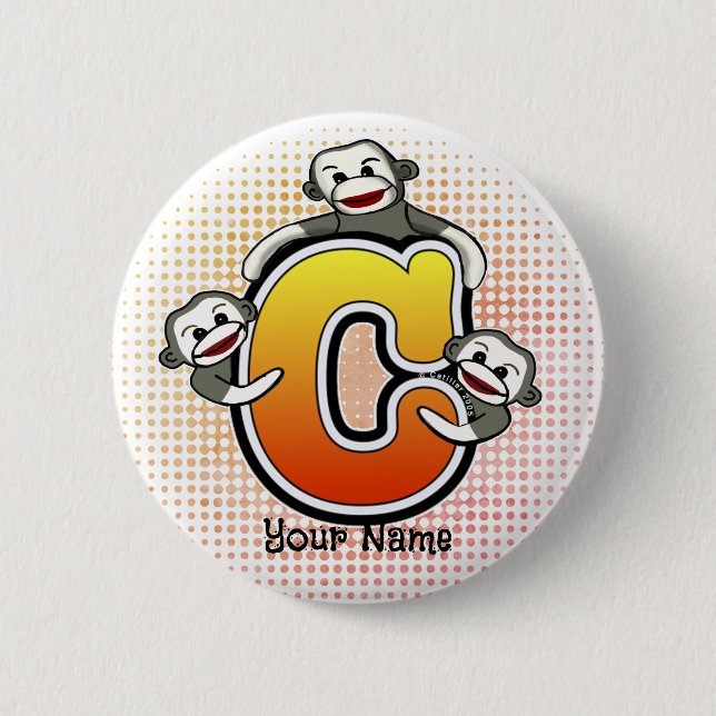 Monogramm C Sock Monkey   Button (Vorderseite)