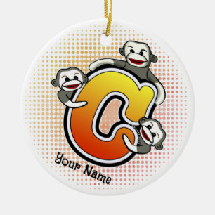 Monogramm C Sockenaffe Keramik Ornament