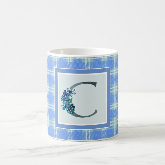 Monogramm "C" und Blau Kariert Kaffeetasse (Mittel)