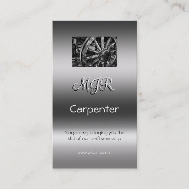 Monogramm, Carpenter Business, Metallic-Effekt Visitenkarte (Vorderseite)