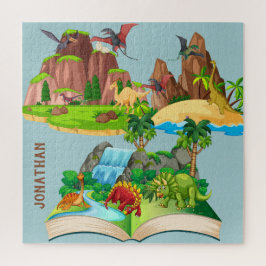 Monogramm Cartoon von Dinosauriern im Dschungelbla Puzzle