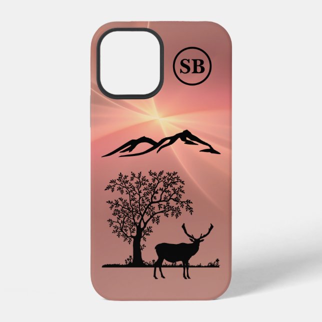 Monogramm Case für iPhone 12 Pink Deer Apple Hülle (Rückseite)