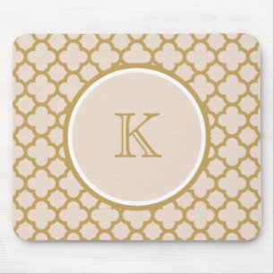 Monogramm-Champagne-Rosa und Goldfarbe Quatrefoil Mousepad