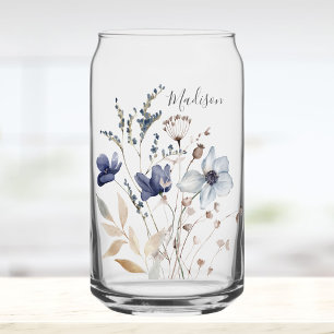 Monogramm Chic Pretty Watercolor Blaue Blumen Dosenglas